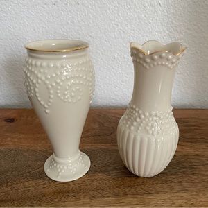 2pc Lenox Ivory 5” Gold Trim Mini Vases